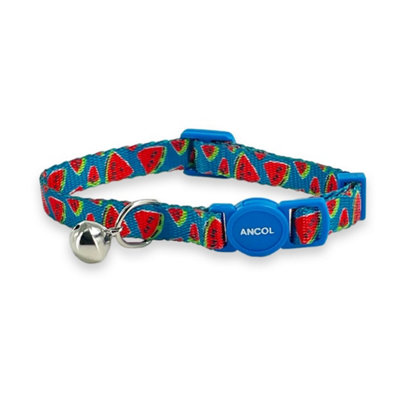 Ancol Watermelon Print Cat Collar Quick Release Breakaway Buckle Warning Bell Soft Pet Accessory from B&Q
