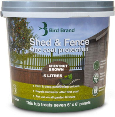 Bird Brand 5 Litre Shed & Fence One Coat Protection- Chestnut Brown Colour from B&Q