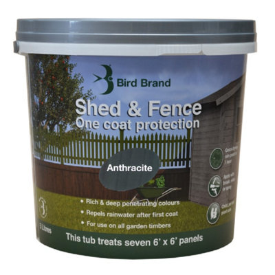 Bird Brand 5 Litre Shed & Fence One Coat Protection- Anthracite Grey from B&Q