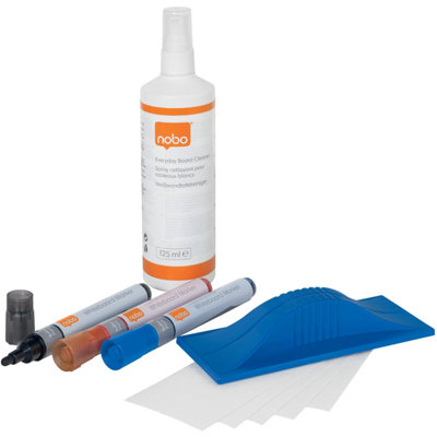 Nobo Dry Erase Whiteboard Accessories 3 Pens Eraser With Refills & Cleaning Spray Kit from B&Q