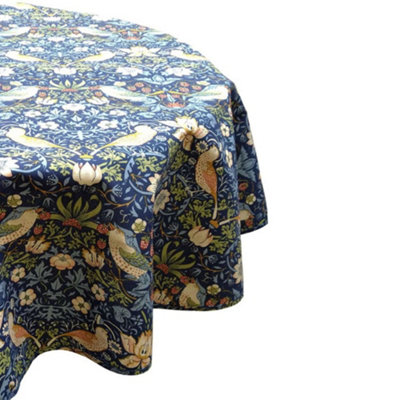 William Morris Navy Strawberry Fabric 132X178Cm Tablecloth from B&Q