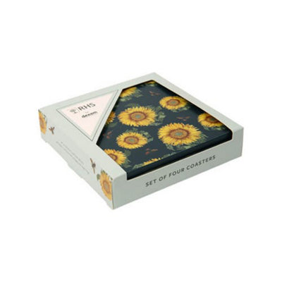 Rhs Sunflower Set Of 4 Coasters Navy from B&Q