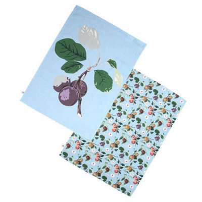 Dexam Rhs Hooker Fruit Organic Cotton Set Of 2 Tea Towels Blue from B&Q