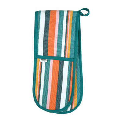 Dexam Recycled Cotton Striped Double Oven Glove Teal from B&Q