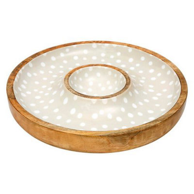 Dexam Sintra Mango Wood Spotted Chip And Dip Bowl Stone from B&Q