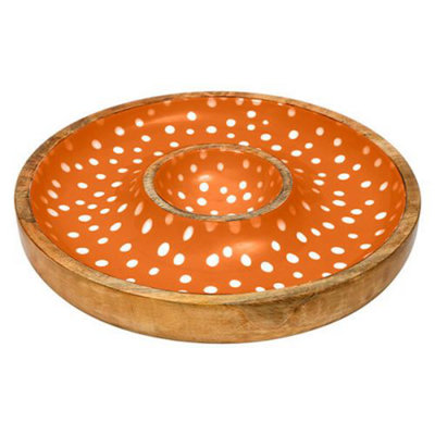 Dexam Sintra Mango Wood Spotted Chip And Dip Bowl Ochre from B&Q