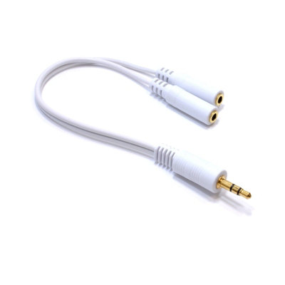 Kenable 3.5mm Stereo Jack Y Splitter Splits 1 Output Into 2 White -Gold
