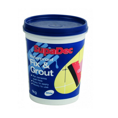 B&Q -  White Fix & Grout Adhesive Tub Waterproof Tile Adhesive Grout Ready To Use 1Kg