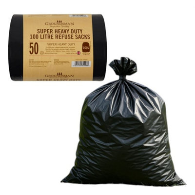 Groundsman 50 Heavy Duty Black Bin Bags 100L Strong Refuse Sacks Household Bin Liners from B&Q