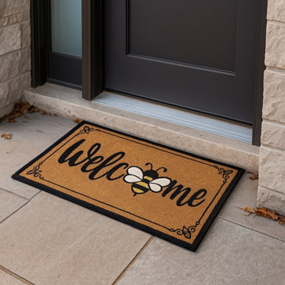 Groundsman Welcome Bee Coir Door Mat Indoor Outdoor Anti Slip Entrance 70Cm X 40Cm from B&Q