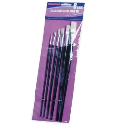 Supadec Black Handle Artist Paint Brush SetPack Of 6 Flat Chisel Brushes For Acrylic & WatercolourPrecision Detailing from B&Q