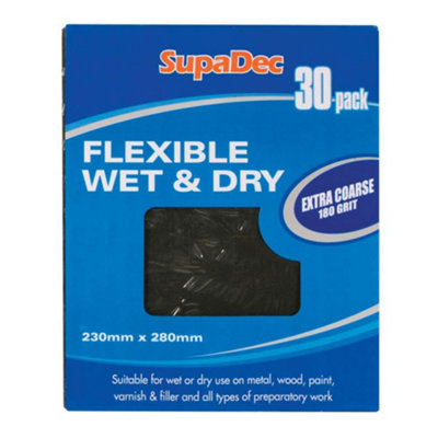 Supadec Flexible Wet & Dry Sandpaper 230mm X 280mm Coarse Waterproof Abrasive Sheets For MetalWoodPaint & FillerPack Of 30 from B&Q