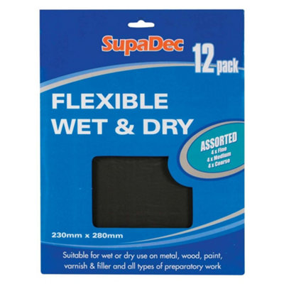Supadec Flexible Wet & Dry Sandpaper Assorted Pack Of 12 Sheets230 X 280mmFineMediumCoarsePremium Sand Paper Sheets from B&Q