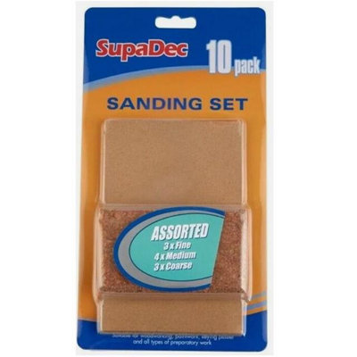 Supadec Cork Sanding Block & 10 Sandpaper SheetsFineMedium & Coarse GritsIdeal For WoodPaintPlaster & Surface Prep from B&Q