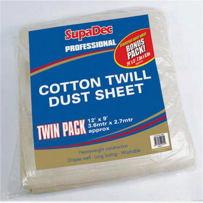 Supadec Pro Cotton Twill Dust Sheets Twin Pack12Ft X 9Ft HeavyweightWashableLong-LastingIdeal For Furniture & Floor from B&Q