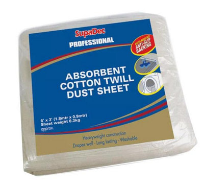Supadec Professional Cotton Twill Dust Sheet6Ft X 3FtWater ResistantAnti-SlipWashable & Reusable Dust Barrier Sheet from B&Q
