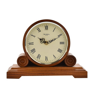 B&Q -  Mantel Clock Round Double ScrollWalnutW2649W