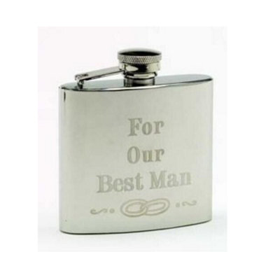 Harvey Makin 4Oz Stainless Steel Hip Flask – Wedding Party (Best Man)