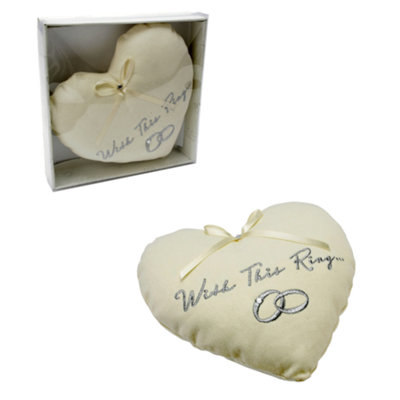 Beautiful Cream Heart Design Amore Wedding Ring Cushion Pillow - With This Ring - Image 3