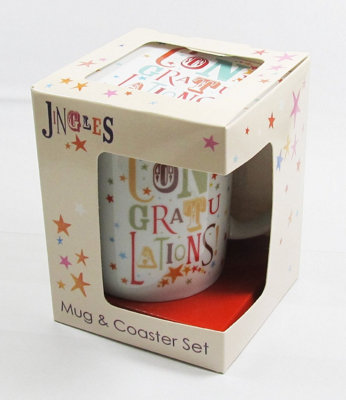 Widdop Congratulations Funky Gift Set Mug And Cork Coaster from B&Q
