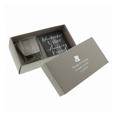 Amore Wedding Party Whisky Glass & Coaster Wedding Gift Set – Usher