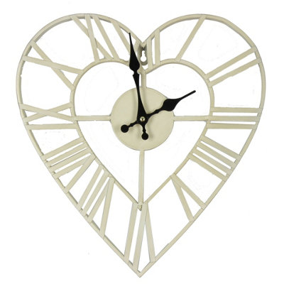 B&Q -  Metal Heart Shape Wall Clock 34.5Cm