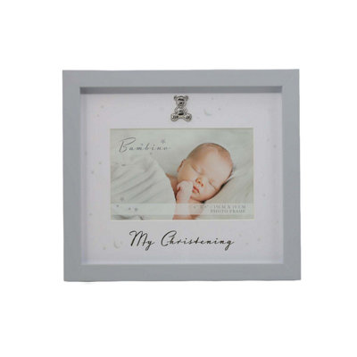 Christening Photo Frame Grey Matte Landscape Baby Picture Unisex Keepsake Gift