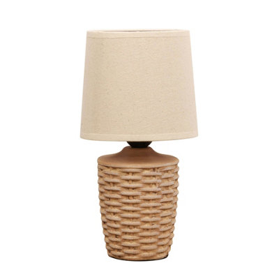 Hestia Unisex Multicolor Basket Weave Table Lamp W/ Beige Linen Shade - Image 6
