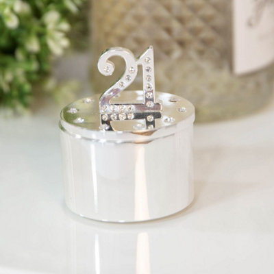 B&Q Milestones Silverplated Trinket Box With Crystal 21