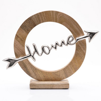 B&Q -  'home' Arrow Wood And Metal Ornament 28Cm