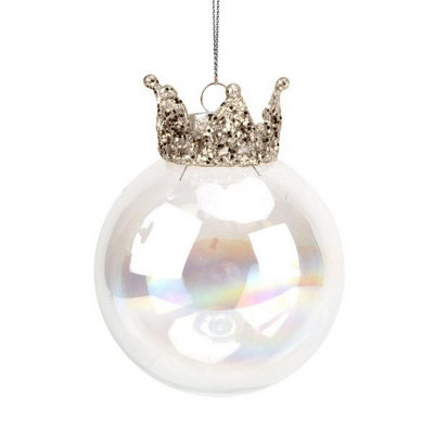 Widdop Iridescent Glass Bauble With Sparkly Glitter Crown