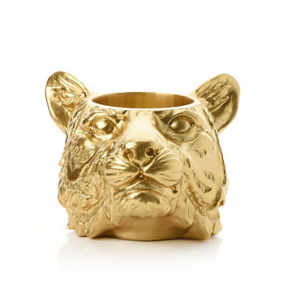 B&Q -  Gold Finish Tiger Face Storage Vase
