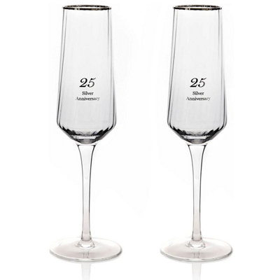 Widdop Set Of 2 Flute Glasses – 25Th Wedding Anniversary