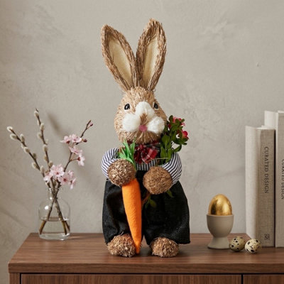 Garden Greatness Springtime Mr Straw Bunny Holding Carrot from B&Q