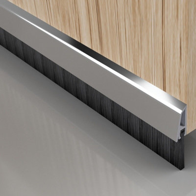 Stormguard Chrome Draught Excluder Premium Door Strip Brush Seal Concealed Fixings 914Mm