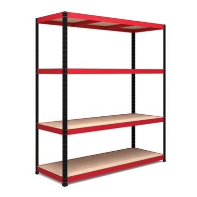 RB UK Rb Boss Garage Shelving Unit 4 Shelf Mdf Red & Black Powder Coated Steel (H)1800mm (W)1600mm (D)600mm from B&Q