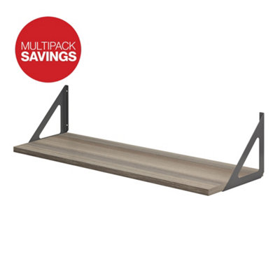 RB UK Shelf Depot Driftwood Shelf Kit With Hanging Brackets (L)800mm (D)250mmPack Of 2