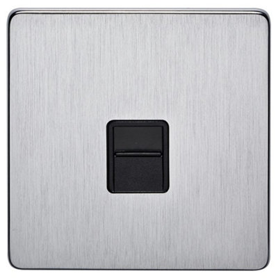Crabtree 7783/sc Platinum Screwless Low Profile Telephone Socket SecondarySatin Chrome / Black Insert from B&Q