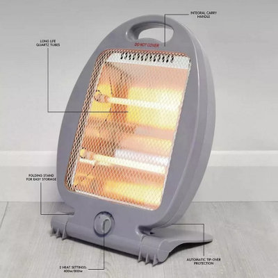 Kingavon 800W Electric Quartz Heater Portable Halogen Heating Instant Heat Adjustable TemperatureGrey from B&Q