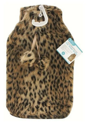 Ashley Hw154 Hot Water Bottle With Plush Fur Fluffy CoverLeopard Print Pattern