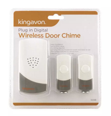 Kingavon Dc106 Wireless Door Bell Chime Plug In Digital Push And Receiver 300M Range from B&Q