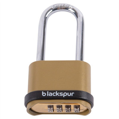 Blackspur Long Shackle Zinc Alloy Combination Padlock4-DigitBrass from B&Q
