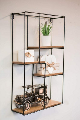 Marco Paul Modern Wooden Rectangular Shaped 4 Tier Floating ShelvesWall Mounted Iron Wall Shelf from B&Q