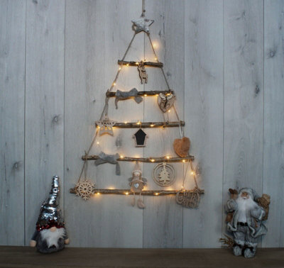 Large Wooden Rope Christmas Tree With Led's & Decorations from B&Q