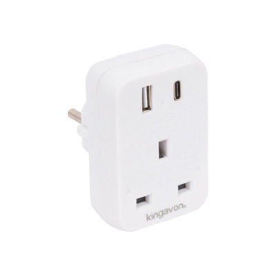 Kingavon Uk To Eu Travel Adaptor With 2 Usb Ports