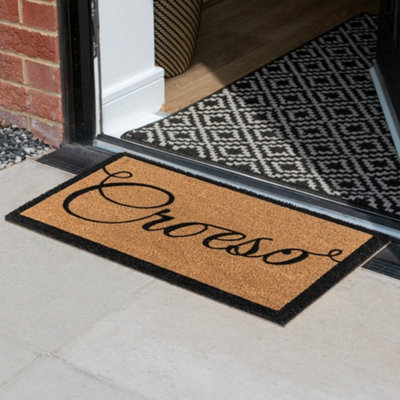JVL Croeso Welsh Welcome Coir Doormat Latex Backed Natural Scraper Mat 60Cm X 40Cm from B&Q