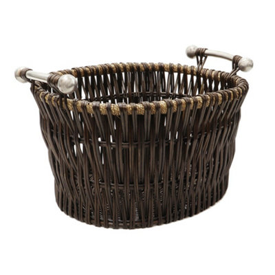 Jvl Vertical Weave Oval Log Basket With Metal HandlesBrownMedium from B&Q
