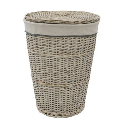 B&Q -  Arianna Round Tapered Willow Linen Laundry BasketGrey Wash