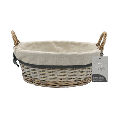 B&Q -  Arianna Round Willow Storage BasketsGrey Wash