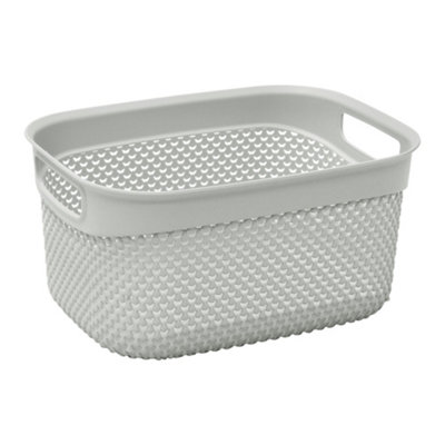 Jvl Droplette Design Plastic Storage BasketOne SizeHandlesGrey from B&Q